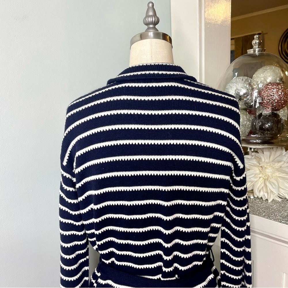 Talbots Supersoft Cashmere Belted Striped Sweater Cardigan Medium NWT - Picture 6 of 10